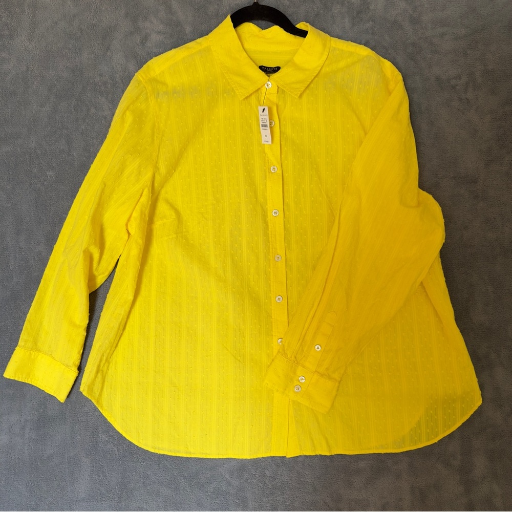 Talbots NWT Sunflower Yellow Button up Blouse size 3X Long Sleeve lightweight